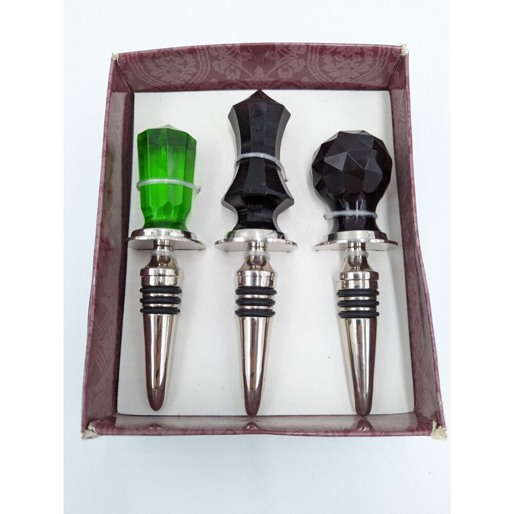 Cut Glass Bottle Stopper Set of 3 by Two's Company Vintage Gems NOS - Gift